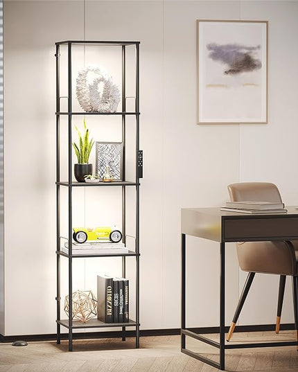 SUNMORY Display Shelf with Dimmable Lights, Lighted Display Cases for Collectibles, Adjustable Color Temperature and Brightness, Display Cabinet, Floor Lamp with Shelves, Home Decor, Black - LeafyLoom
