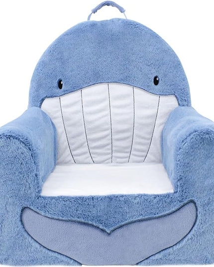Soft Landing Animal Adventure Sweet Seats, Premium and Comfy Toddler Lounge Chair with Carrying Handle & Side Pockets – Blue Whale - LeafyLoom