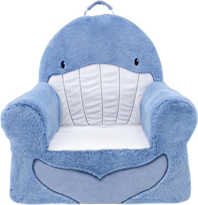 Soft Landing Animal Adventure Sweet Seats, Premium and Comfy Toddler Lounge Chair with Carrying Handle & Side Pockets – Blue Whale - LeafyLoom