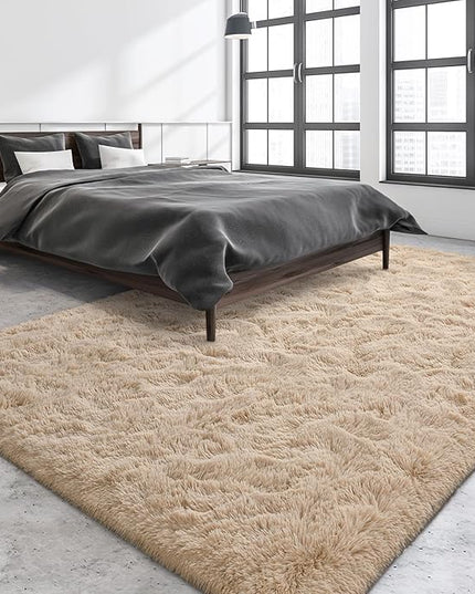 Super Soft Fluffy Shaggy Rugs for Living Room Bedroom, Fuzzy Plush Area Rugs for Girls Kids Room Nursery Home Decor, Furry Dorm Rug Cute Non-Slip Indoor Floor Carpet 5x8 Feet, Beige - LeafyLoom