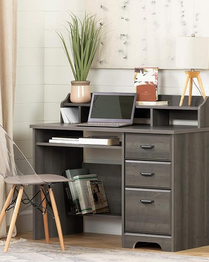 South Shore Versa Computer Desk with Hutch, Gray Maple - LeafyLoom