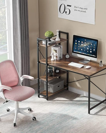 VECELO Computer Drawers/Shelves with Storage for Study/Writing and Home Office Workstation, 47 Inch Desk, Vintage Brown - LeafyLoom