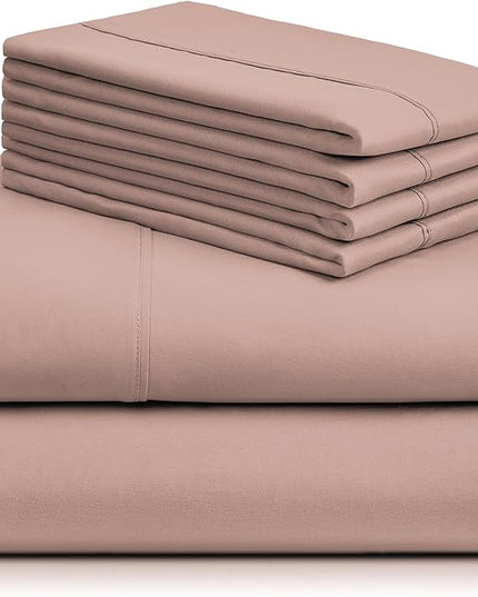 LuxClub 6 PC California King Sheet Set, Breathable Luxury Bed Sheets, Deep Pockets 18" Wrinkle Free Cooling Sheets Machine Washable Hotel Bedding Silky Soft - Pearl Pink Cal King - LeafyLoom