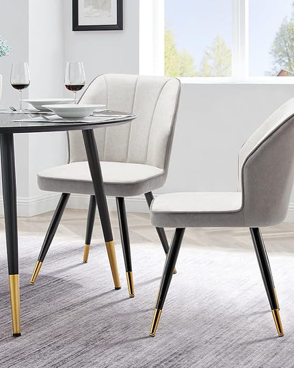Dining Chairs Set of 2, Modern Armless Upholstered Dining Chairs for Kitchen Dining Room Desk Chair Accent Side Chairs with Metal Legs Gray Fabric - LeafyLoom
