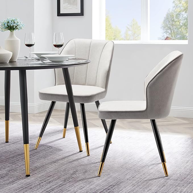 Dining Chairs Set of 2, Modern Armless Upholstered Dining Chairs for Kitchen Dining Room Desk Chair Accent Side Chairs with Metal Legs Gray Fabric - LeafyLoom