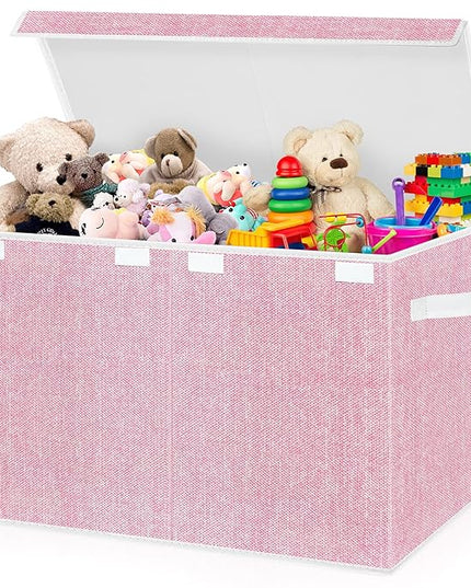 homyfort Large Toy Box Chest for Girls, Kids Toy Bin Storage Organizer with Lid for Babies,Toddlers,Nursery,Playroom (Pink) - LeafyLoom