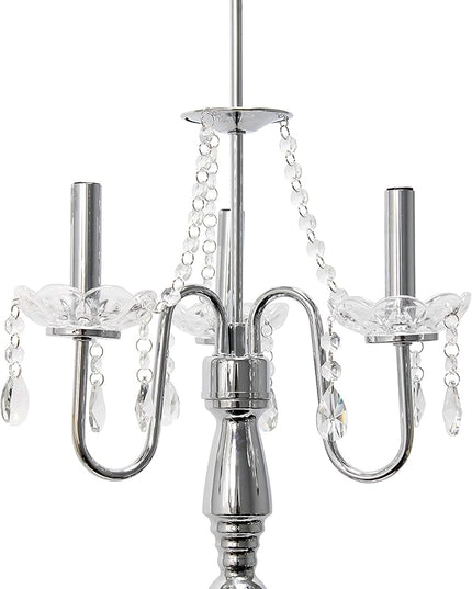 Elegant Designs LF1002-WHT Romantic Cascading Hanging Crystals Sheer Drum Shade Chrome Floor Lamp, White - LeafyLoom
