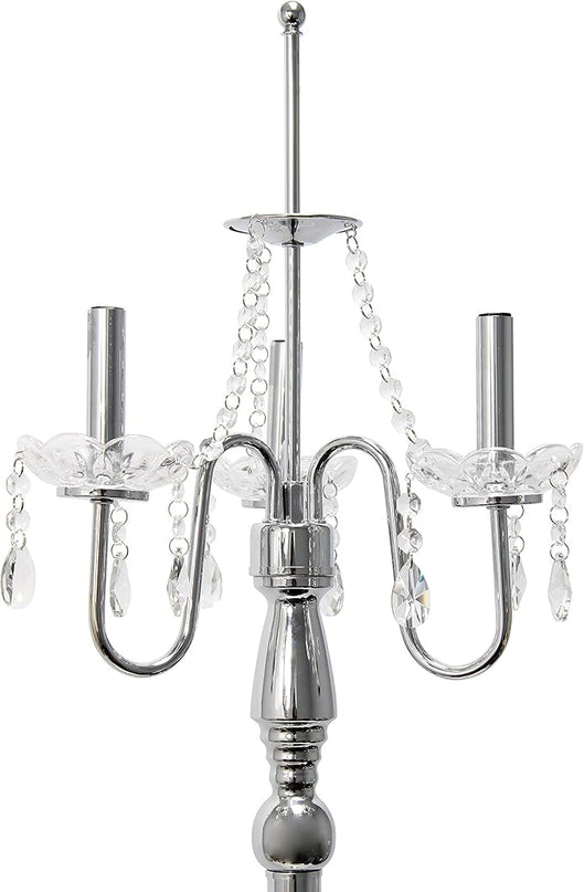 Elegant Designs LF1002-WHT Romantic Cascading Hanging Crystals Sheer Drum Shade Chrome Floor Lamp, White - LeafyLoom