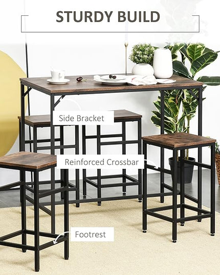 NicBex Dining Table Set for 4 Kitchen & Dining Room Tables 5-Piece Industrial Dining Table Set, Bar Table & 4 Stools Set, Space Saving for Pub & Kitchen, Living Room, Rustic Brown - LeafyLoom