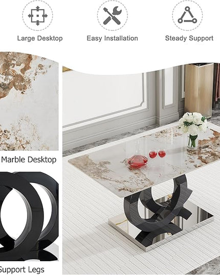 NicBex 63Inch Rectangular Dining Table,Modern Kitchen Table with Patterns Tabletop and MDF Material OC Shaped Bracket for 6 to 8,Large Dining Room Table for Kitchen,Meeting Room and Living Room,White - LeafyLoom