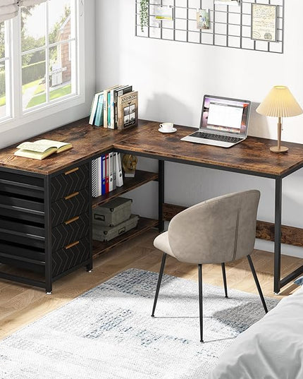 59-Inch L Shaped Desk with Drawers, Large Computer Desk with Storage Shelves, Reversible L-Shaped Corner Desk Workstation for Home Office - LeafyLoom