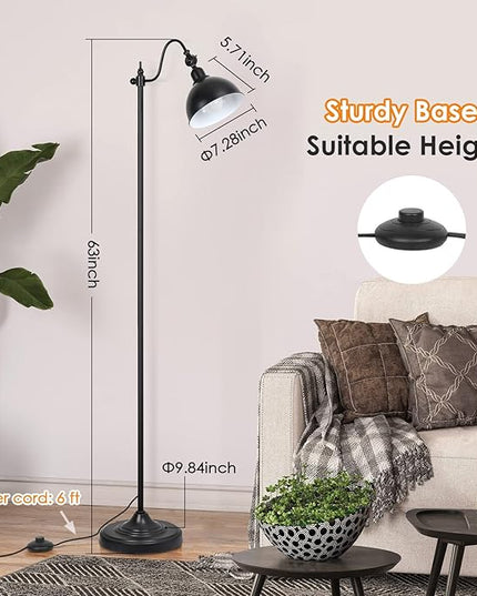 Mlambert Industrial Floor Lamp,63” LED Standing Lamp Modern with 11W A19 LED Bulb,Adjustable Head,Foot Switch,Metal Lamp for Livingroom,Stand Light - LeafyLoom