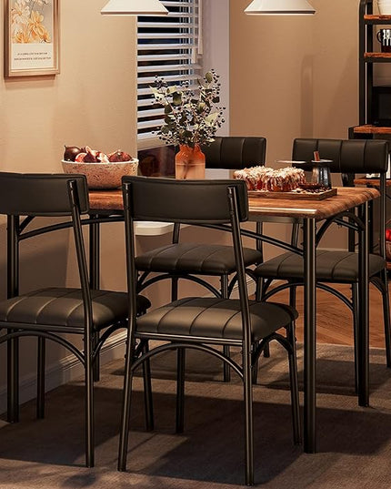 IDEALHOUSE Dining Table Set for 4, Kitchen Table and Chairs for 4, Rectangular Dining Room Table Set with 4 Upholstered Chairs, 5 Piece Kitchen Table Set for Small Space, Apartment, Retro Brown - LeafyLoom