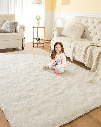 Softlife Rug for Bedroom 5.3x7.6 Feet Area Rug for Living Room Soft Shaggy Rugs for Kids Room Fluffy Fuzzy Carpets Long Plush Bedside Rug Nursery Christmas Home Decor for Boys Girls, Creamy White - LeafyLoom