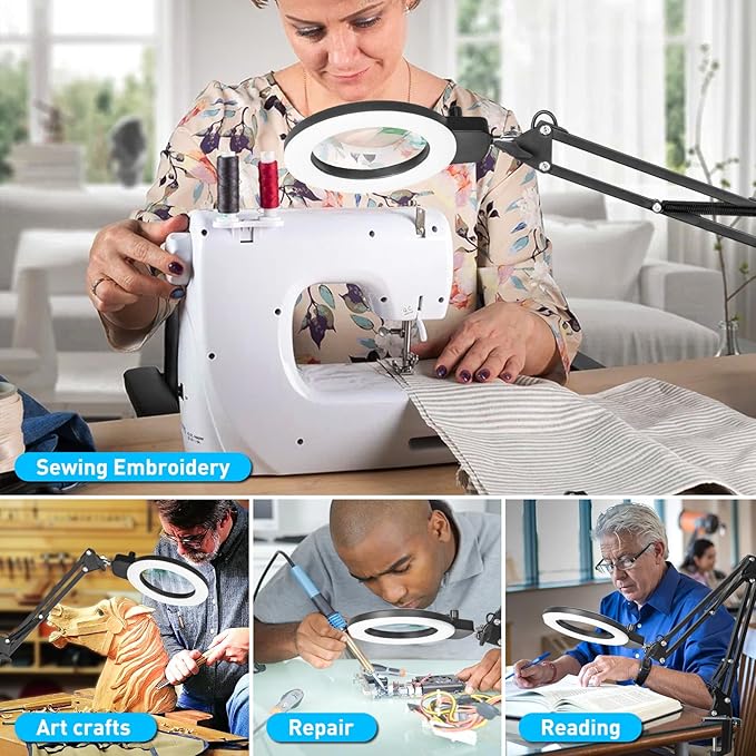 10X Magnifying Glass with Light, KIRKAS Any Color Modes & Stepless Dimming LED Magnifying Lamp with Clamp, Hands Free Lighted Magnifier Glass Lens for Crafts Hobby Reading Painting Close Work - LeafyLoom