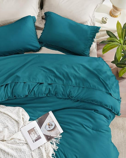 Andency Turquoise Comforter Twin Size, 2 Pieces Boho Teal Tassel Lightweight Bedding Comforter Sets for Twin Bed, Teal Blue All Season Soft Fluffy Fringe Bed Set (66x90In Comforter & 1 Pillowcase) - LeafyLoom