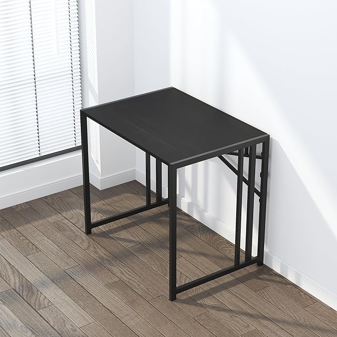 Small Folding Computer Desk 32 inch, Writing Gaming Computer Desk for Small Spaces, No Assembly Required Small Office Desk, Black - LeafyLoom