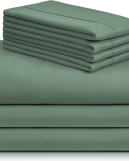 LuxClub 7 PC Split King Sheet Set, Breathable Luxury Bed Sheets, Deep Pockets 18" Eco Friendly Wrinkle Free Cooling Sheets Machine Washable Hotel Bedding Silky Soft - Tree Moss Green Split King - LeafyLoom