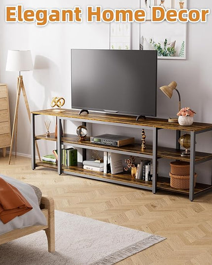 Aquzee Large TV Stand for up to 85 Inch TVs, Under TV Console Table with 3-Tier Shelves, Industrial Retro TV Cabinet and Entertainment Center for Living Room, Bedroom, Gaming Room - LeafyLoom