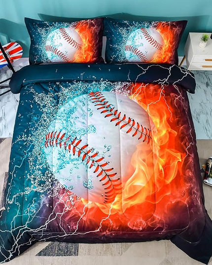 Andency 3D Baseball Comforter Twin(66x90 Inch), 2 Pieces(1 Baseball Comforter, 1 Pillowcase) Sport Microfiber Baseball Comforter Bedding Set for Boy Kids - LeafyLoom