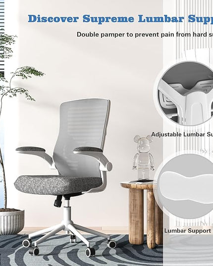 Office Chair, High Back Desk Chair with Adjustable Lumbar Support, Ergonomic Mesh Computer Chair with Premium Cold-Cured Cushion, Height Liftable Swivel Chair for Home Office - LeafyLoom
