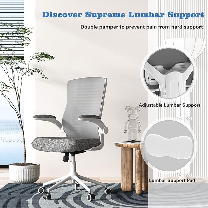 Office Chair, High Back Desk Chair with Adjustable Lumbar Support, Ergonomic Mesh Computer Chair with Premium Cold-Cured Cushion, Height Liftable Swivel Chair for Home Office - LeafyLoom