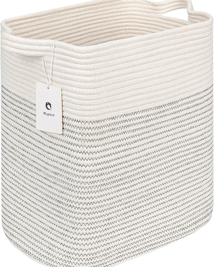 Hampers for Bins Large Blanket Basket,Storage Basket Rectangle Woven Baskets for Storage, Nursery Cotton Rope Basket Living Room, Toy Basket For Organizing, With Handle Dirty Clothes Basket - LeafyLoom
