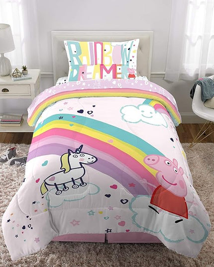 Franco Kids Bedding Super Soft Comforter and Sheet Set, 4 Piece Twin Size, Peppa Pig - LeafyLoom