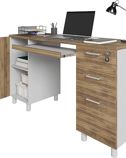 Modern Design By Crafts & comfort Venice Computer Desk - Office Desk with 3 Drawers & CPU Storage Cabinet - Laptop Workstation with Keyboard Tray & Cable Hole - Home & Office Supplies -Cass/White - LeafyLoom
