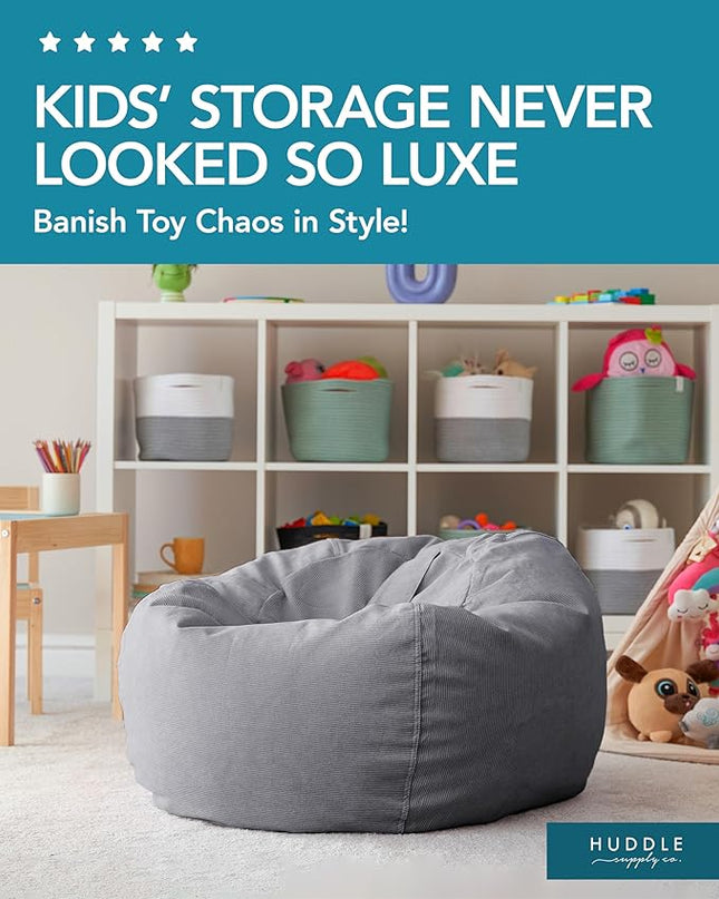 Stuffed Animal Bean Bag Storage (No Filler) - Machine Washable Kids Bean Bag Chair Cover Makes Extra Large Bean Bag Chair Stuff Toys & Soft Items - Stuffed Animal Holder for Kids -Grey Corduroy - LeafyLoom