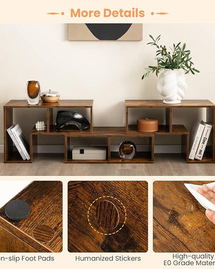 BUSHLY 3 Pieces Console TV Stand, Modern Multimedia Furniture for 50 55 60 65 Inch Flat Screen TV, DIY Open Storage Bookcase Shelf for Storage and Display, Suitable for Living Room Bedroom (Brown) - LeafyLoom