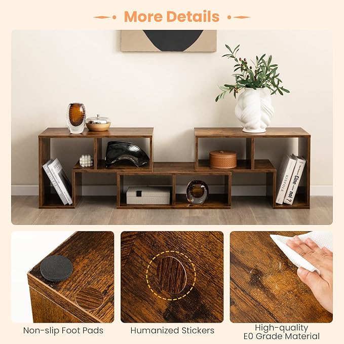 BUSHLY 3 Pieces Console TV Stand, Modern Multimedia Furniture for 50 55 60 65 Inch Flat Screen TV, DIY Open Storage Bookcase Shelf for Storage and Display, Suitable for Living Room Bedroom (Brown) - LeafyLoom