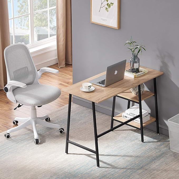 VECELO 43 Inch Computer Modern Student Writing home-office, Ladder Desk, Oak+black Leg - LeafyLoom