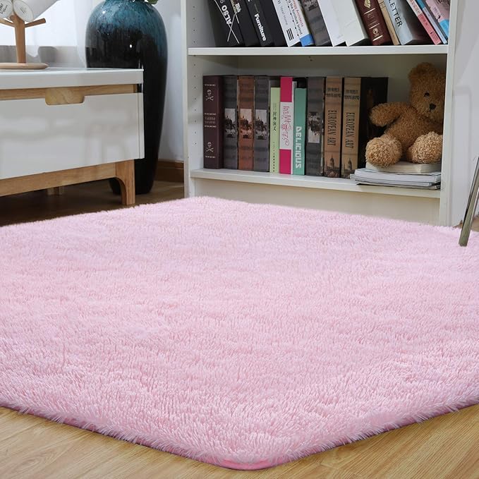 junovo Ultra Soft Rug for Nursery Children Room Baby Room Home Decor Dormitory Hexagon Carpet for Playhouse Princess Tent Kids Play Castle, Diameter 4.6 ft, Pink - LeafyLoom