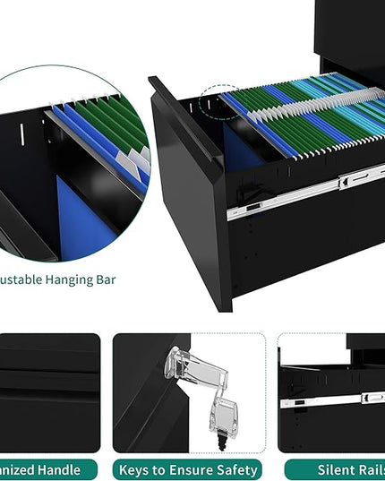 YITAHOME 2-Drawer Vertical File Cabinet with Lock, 20” Deep Mobile Metal Filing Cabinet for Legal/Letter Size, 20” Height Pre-Built Office Storage File Cabinet Except Wheels Under Desk - Black - LeafyLoom