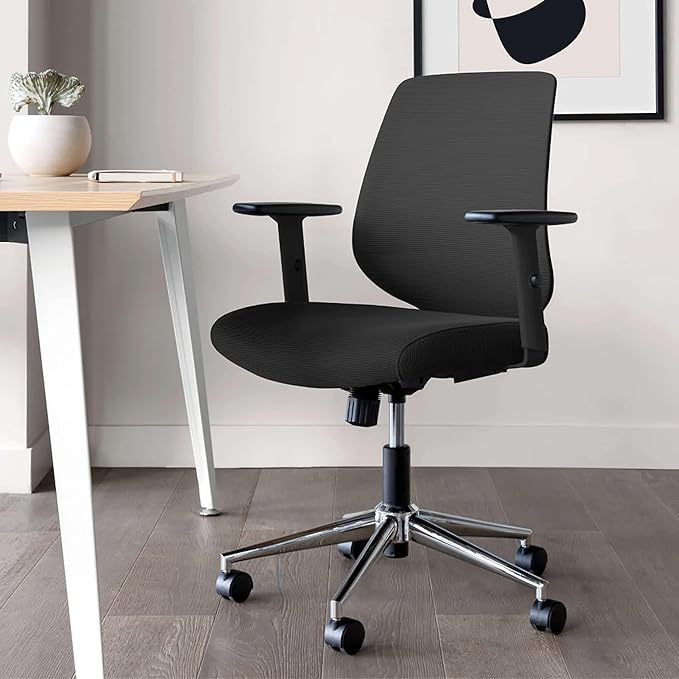 Branch Daily Chair - Computer Office Chair with Swivel, Lumbar Rest, and Adjustable Armrests - Sustainable, Stylish Mesh, & Adjustable Armrests - Comfortable Seating for Improved Posture - Black - LeafyLoom