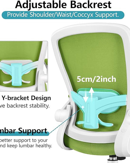 Office Chair, FelixKing Ergonomic Desk Chair Breathable Mesh Chair with Adjustable High Back Lumbar Support Flip-up Armrests, Executive Rolling Swivel Comfy Task Computer Chair for Home Office (Green) - LeafyLoom
