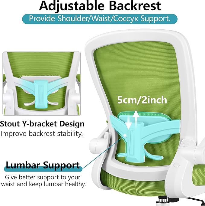 Office Chair, FelixKing Ergonomic Desk Chair Breathable Mesh Chair with Adjustable High Back Lumbar Support Flip-up Armrests, Executive Rolling Swivel Comfy Task Computer Chair for Home Office (Green) - LeafyLoom
