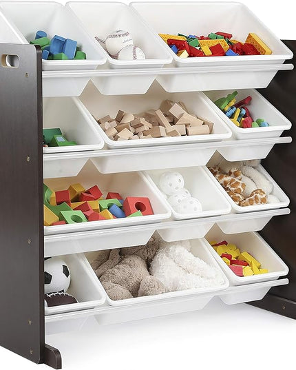 Humble Crew Modern Toy Organizer with 12 Bins, Espresso/White - LeafyLoom