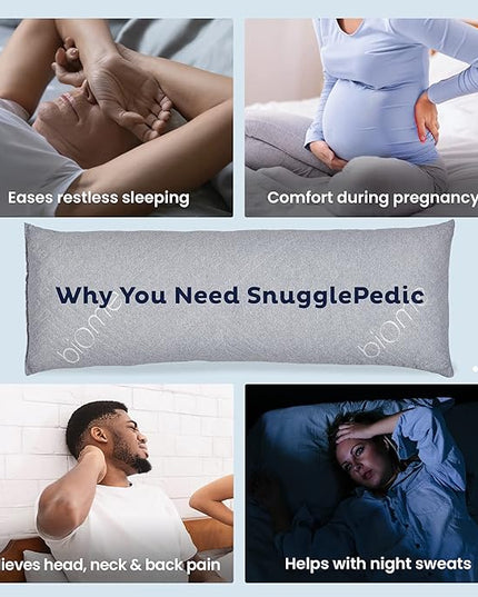 Snuggle-Pedic Long Body Pillow for Adults - Big 20x54 Pregnancy Pillows w/Shredded Memory Foam & Cooling Pillow Cover - Cuddle Firm Maternity Side Sleeper Pillow Insert to Hug for Bed - Grayy - LeafyLoom