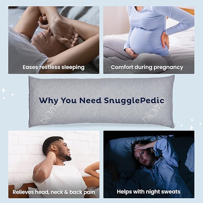 Snuggle-Pedic Long Body Pillow for Adults - Big 20x54 Pregnancy Pillows w/Shredded Memory Foam & Cooling Pillow Cover - Cuddle Firm Maternity Side Sleeper Pillow Insert to Hug for Bed - Grayy - LeafyLoom