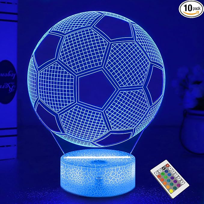FULLOSUN Soccer Gift, Soccer Night Light (with Remote Control), 3D Illusion Lamp 16 Colors Change, Boys Kids Gift Idea for Sport Fan Boys Girls - LeafyLoom