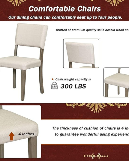 Kitchen 5-Piece Retro Round Set with Curved Trestle Style Table Legs and 4 Upholstered Chairs for Dining Room, Taupe - LeafyLoom