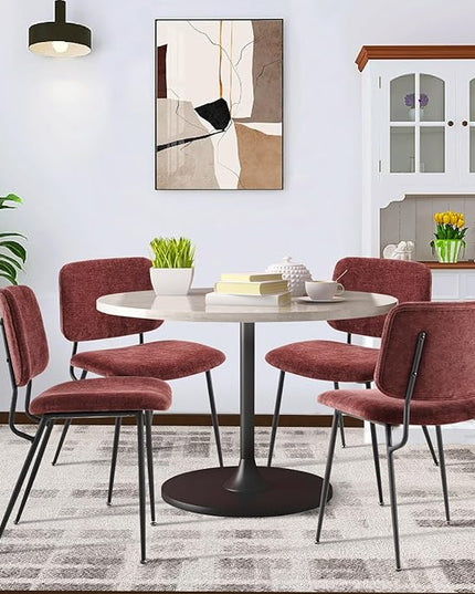 COLAMY Modern Upholstered Fabric Dining Room Accent Diner Stylish Kitchen Chairs with Solid Metal Legs, set of 2, Red - LeafyLoom
