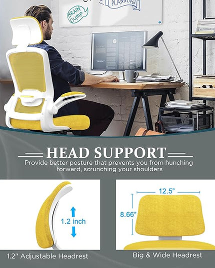 Mimoglad Office Chair, High Back Ergonomic Desk Chair with Adjustable Lumbar Support and Headrest, Swivel Task Chair with flip-up Armrests for Guitar Playing, 5 Years Warranty (Classic, Yellow) - LeafyLoom