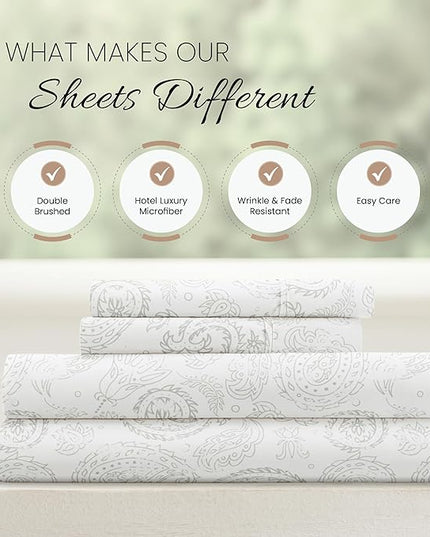 Linen Market 4 Piece Full Bedding Sheet Set (Gray Floral) - Sleep Better Than Ever with These Ultra-Soft & Cooling Bed Sheets for Your Full Size Bed - Deep Pocket Fits 16" Mattress - LeafyLoom