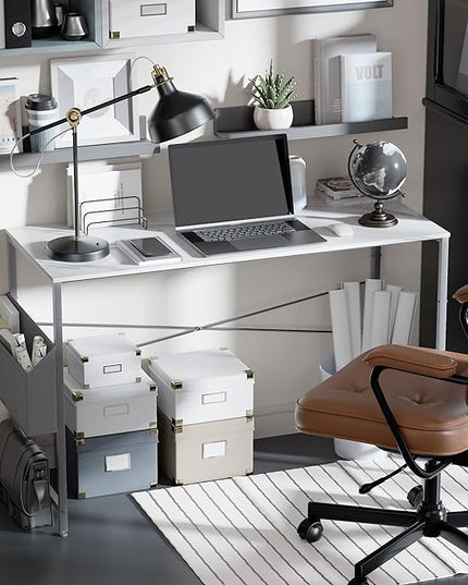 Pamray 47 Inch Computer Desk Small Spaces Desk with Storage Bag for Bedroom Writing and Home Office Work Small Study Desk Table White Marble - LeafyLoom