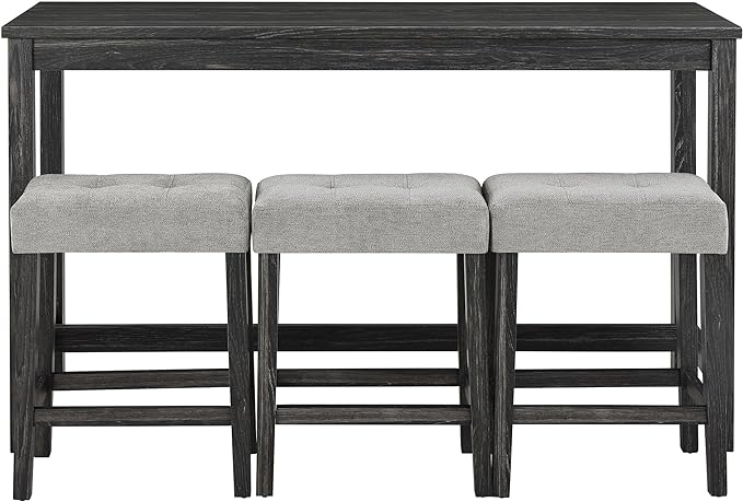 ManyStars Power 3 Upholstered Stools, Industrial Breakfast Dining, Living, Play Room,Black+ Gray, 4-Piece Bar Table Set with Outlet - LeafyLoom