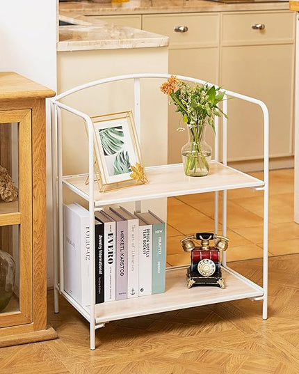 No Assembly Folding Bookshelf for Living Room, 2 Tier White Collapsible Book Shelf for Home Office, Portable Bookcase Storage Organizer - LeafyLoom