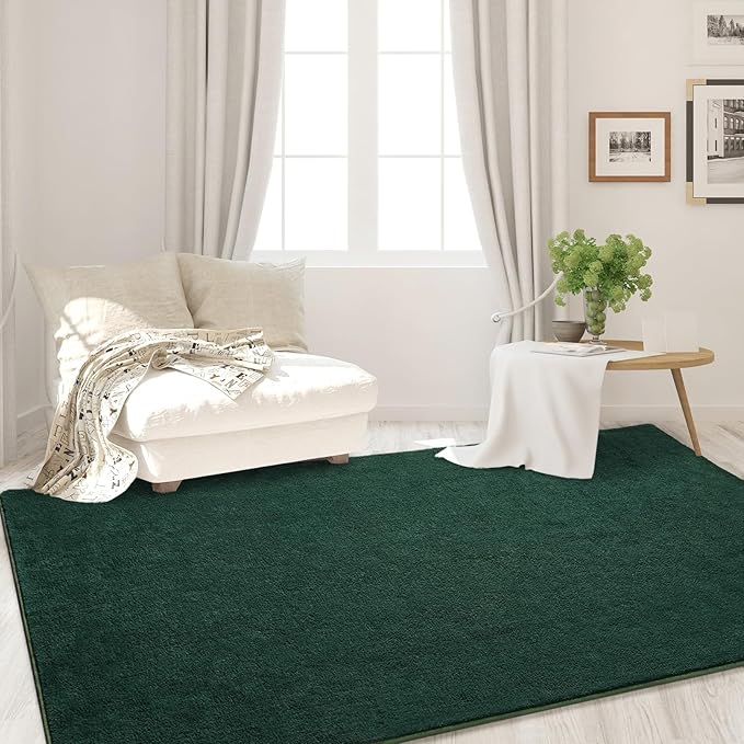Area Rugs for Bedroom Living Room, 7x10 Dark Green Super Soft Comfy Thickened Memory-Foam Indoor Carpets, Modern Aesthetic Minimalist Carpet for Boys Girls Adults Apartment Nursery Home Décor - LeafyLoom